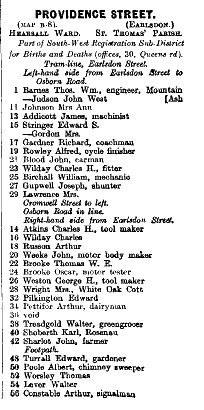 Providence Street 1912 Directory